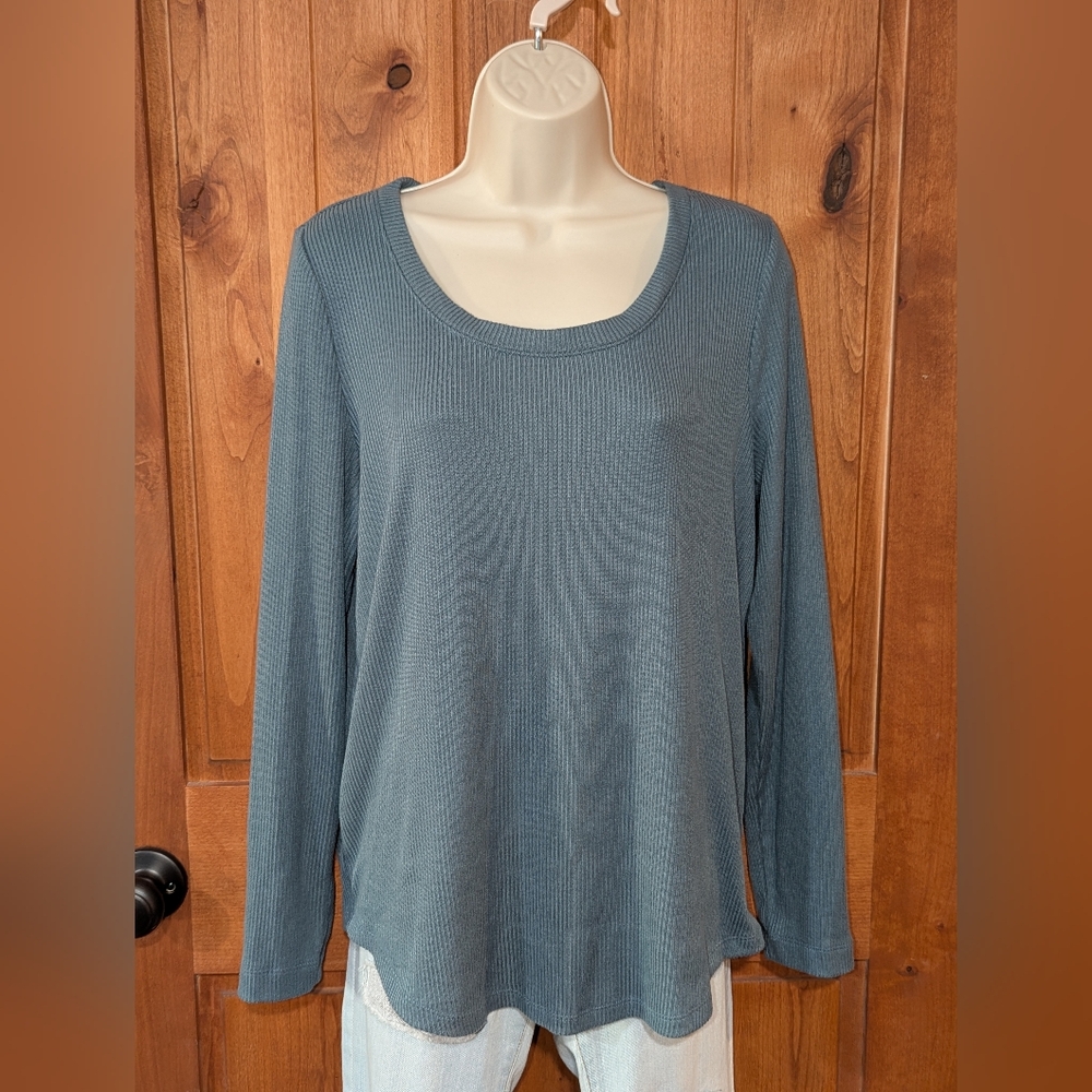 LOFT Teal Ribbed Long Sleeve Top